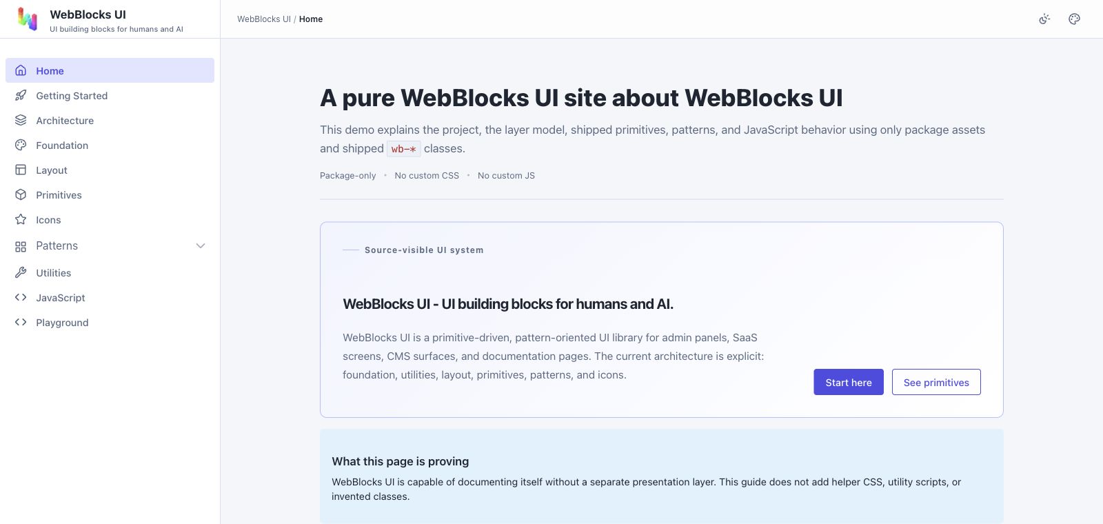 Current WebBlocks UI documentation rendered with package assets